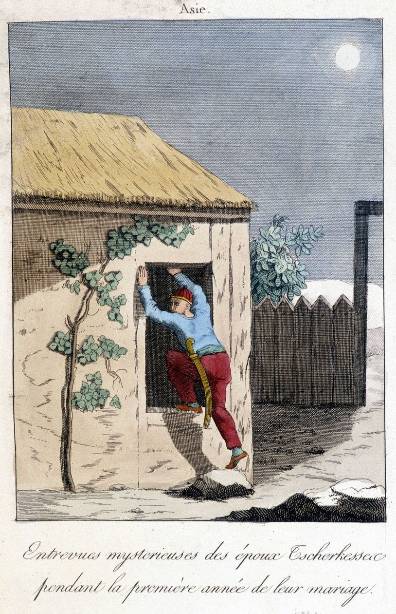 Carta del 1811 che illustra i misteriosi incontri dei coniugi Tscherkessen durante il primo anno di matrimonio (Asia). da Unknown artist