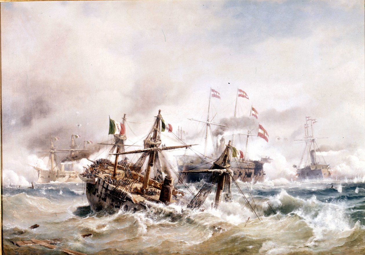 20/07/1866: Battaglia di Lissa al largo della Dalmazia: gli austriaci distruggono la flotta italiana. da Unknown artist