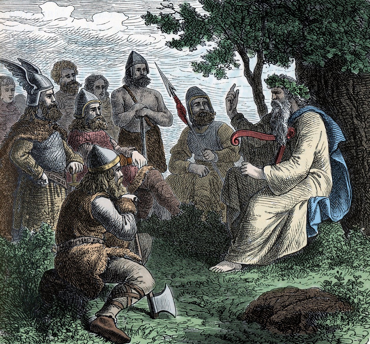 Un bardo che recita ai Normanni - Civiltà vichinga: Un bardo druido recita poesie ai guerrieri, VIII-IX secolo da Unknown artist
