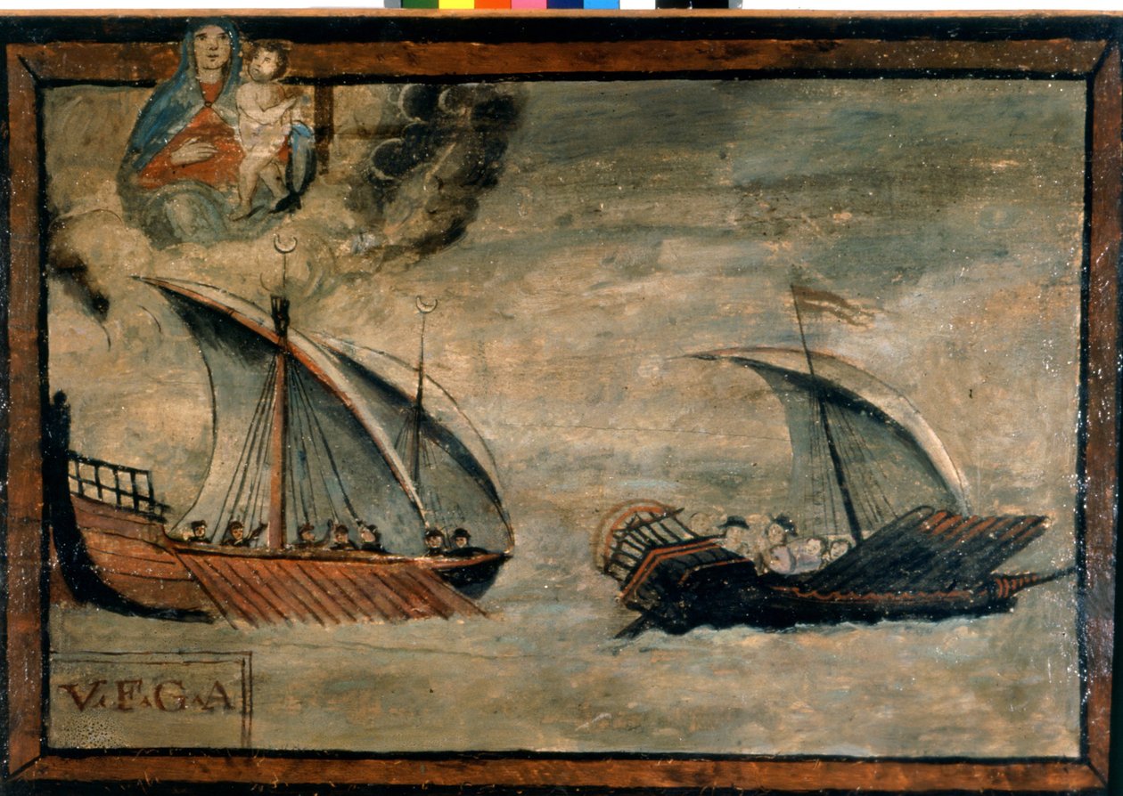 Una galea turca insegue una galea del Regno di Napoli. Ex-voto del XVII secolo. Chiesa della Madonna dell