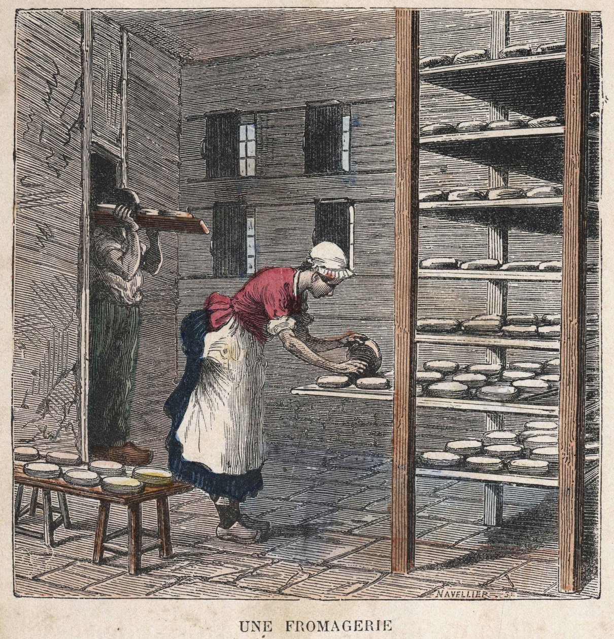 Una fabbrica di formaggio. Illustrazione del XIX secolo. Collezione Bianchetti da Unknown artist