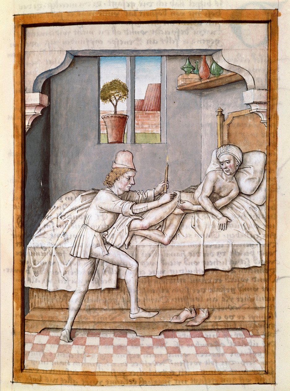 Un medico cura un paziente (miniatura da una traduzione tedesca delle favole di 