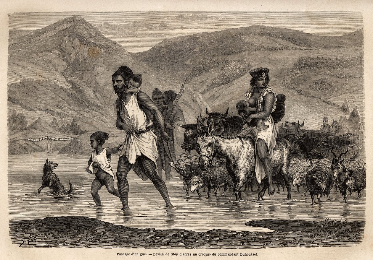 Una famiglia di pastori Kabyle attraversa il wadi Djema per andare al mercato di Beni Menguellet, il più importante della regione; il capo famiglia si avventura per primo, seguito dalla sua famiglia e dal suo gregge, le pecore per prime e dopo di loro il g da Unknown artist