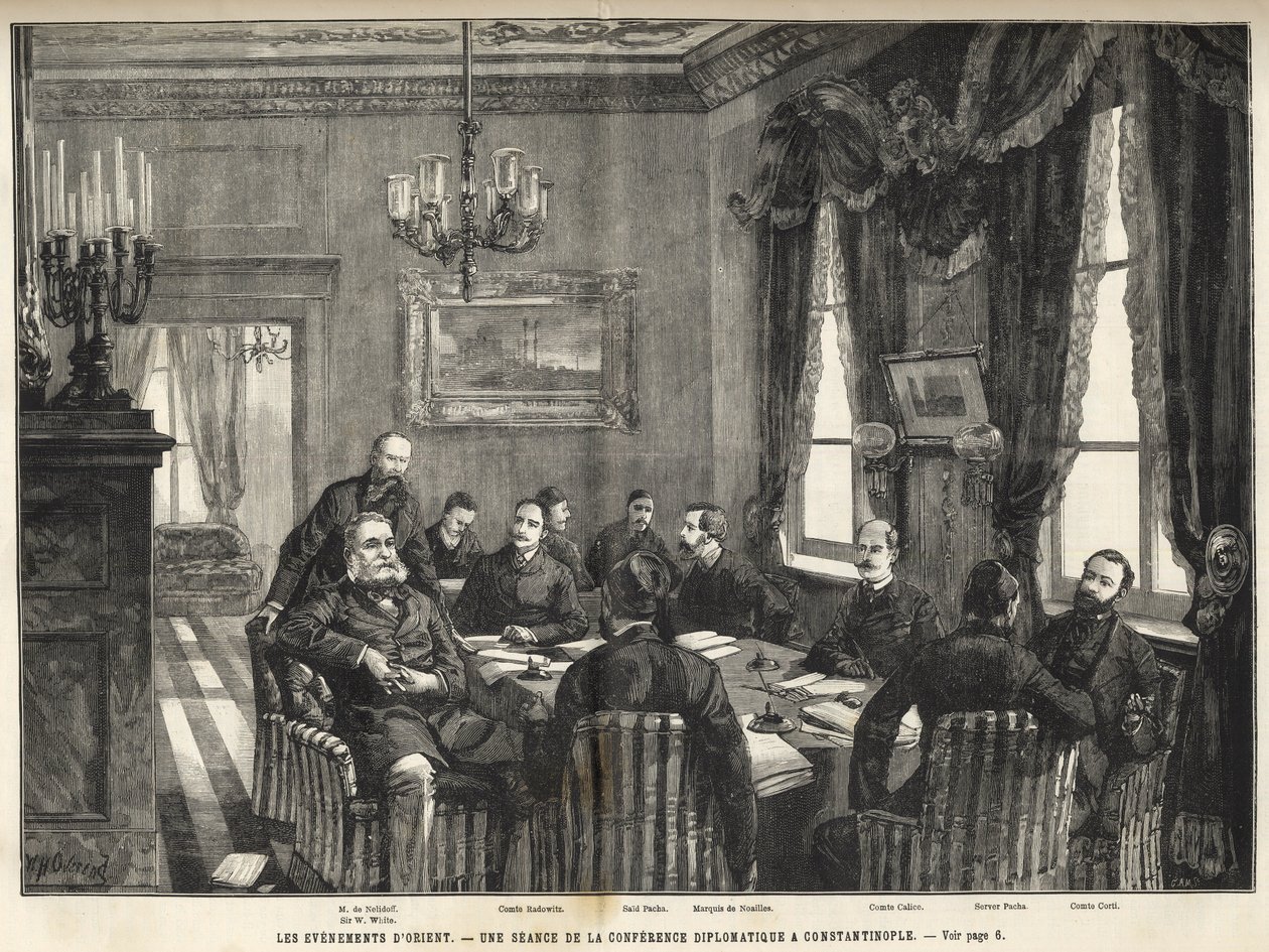 Una riunione della Conferenza Europea di Costantinopoli - Guerra serbo-bulgara - Una riunione della conferenza diplomatica a Costantinopoli - 1885 - nell