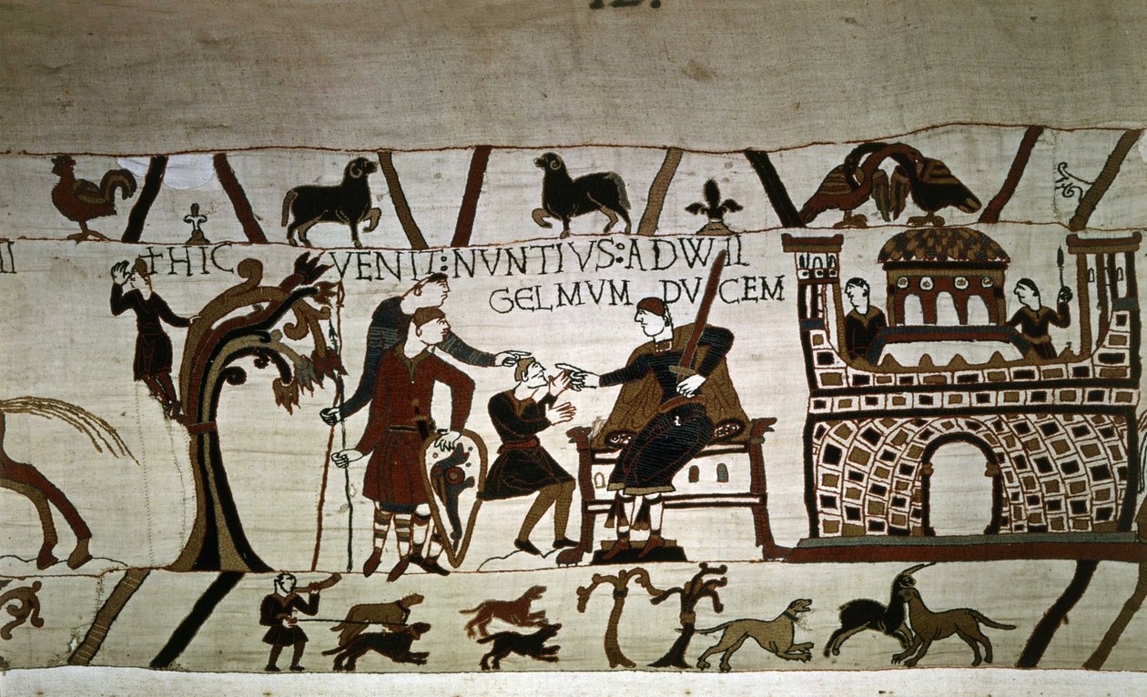 Un messaggero al Duca Guglielmo (1027-1087) - Arazzo di Bayeux, noto come Ricamo della Regina Matilde da Unknown artist