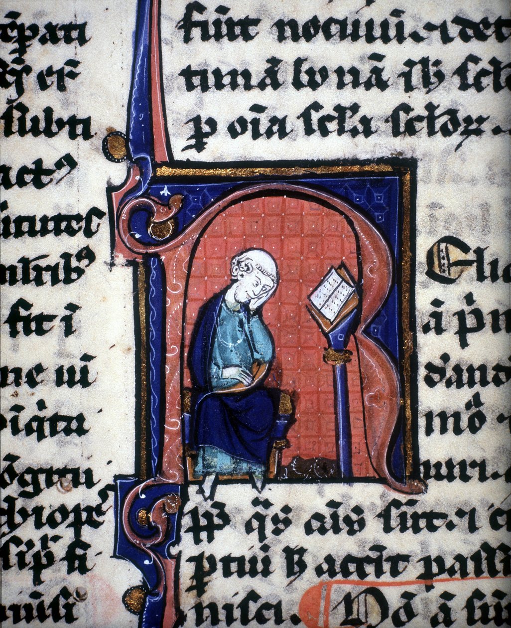 Una lettera miniata "R" che rappresenta un saggio, tratta da un manoscritto di Aristotele da Unknown artist