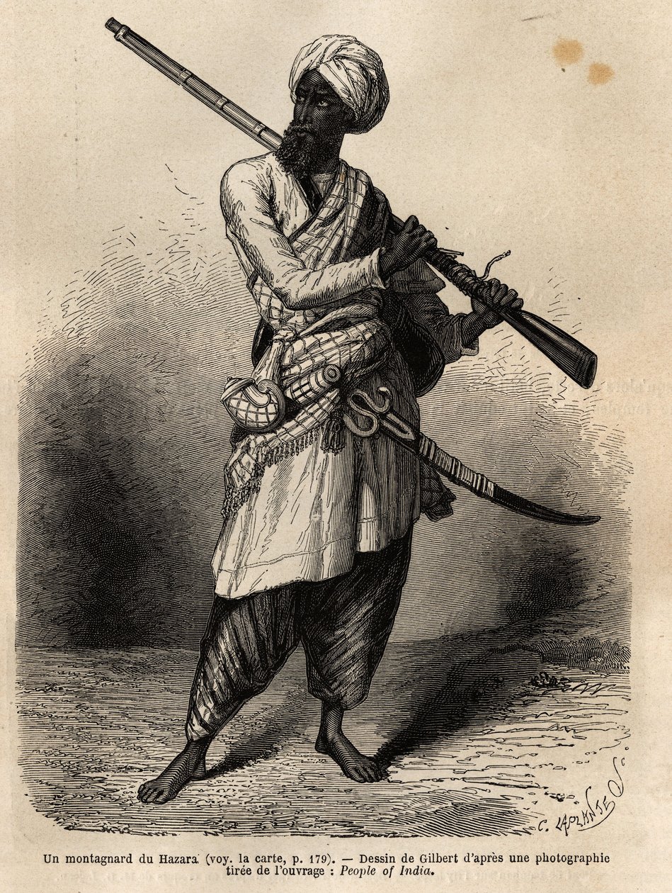 Un montanaro di Hazara (Punjab, India). Incisione per illustrare il viaggio nel Punjab e Kashmir, racconto di Guillaume Lejean, nel 1866, pubblicato in "Le tour du monde, nouveau journal des voyages", sotto la direzione di Edouard Charton da Unknown artist
