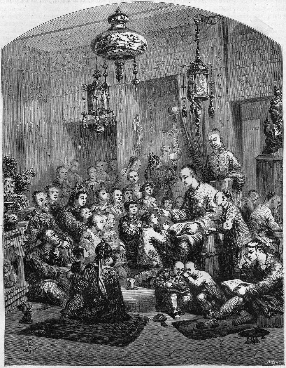 Una scuola in Cina nel 1858 da Unknown artist