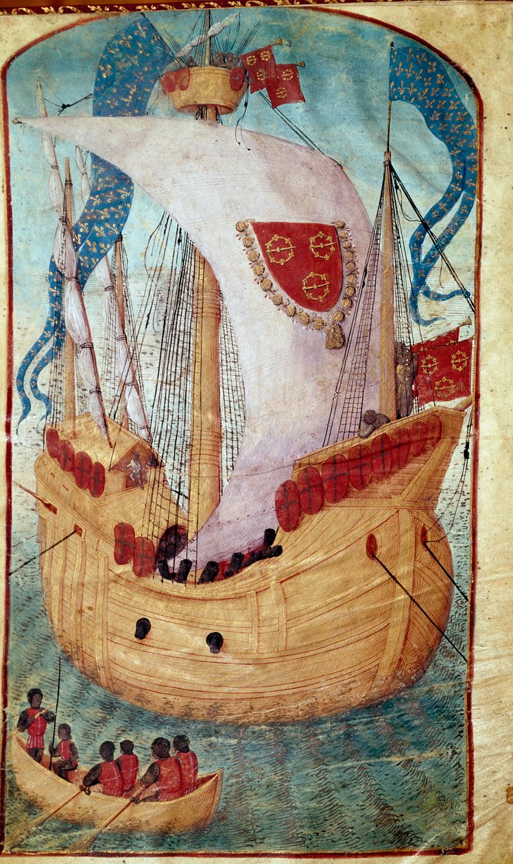 Una nave con vela decorata con lo stemma di Louis Malet (1441-1516), signore di Granville Miniatura da Olivier de la Marche (1425-1502) 1483 Chantilly, Museo Condé da Unknown artist