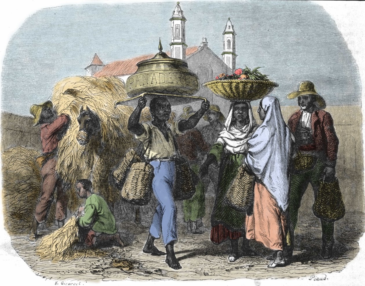 Un venditore ambulante di pane a Cuba, incisione del 1870 da Unknown artist