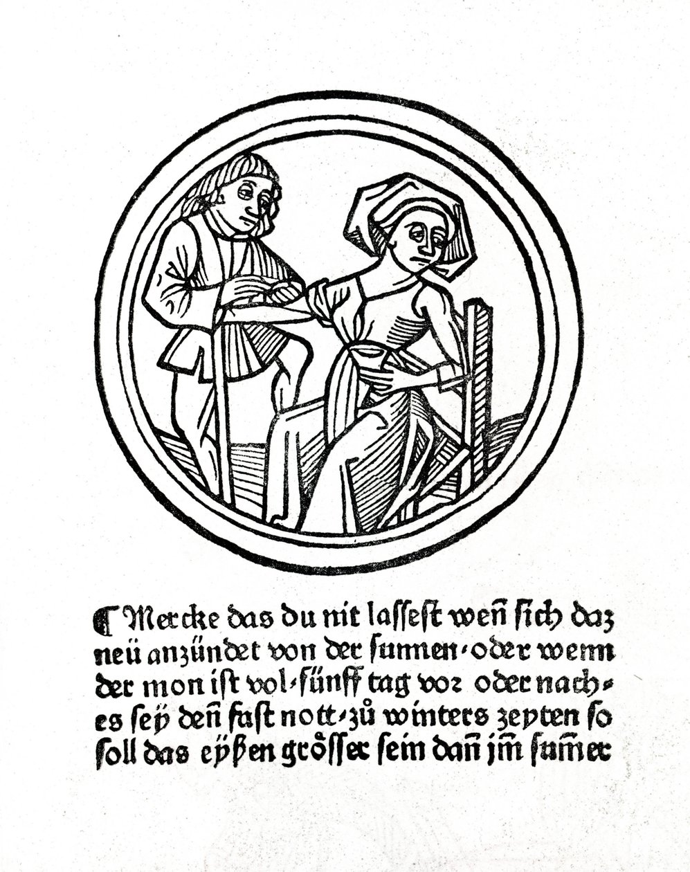 Sanguinamento di una donna. Xilografia in ""Buch de Surgery"" di Hyeronimus Braunschweig. Strasburgo 1497 da Unknown artist