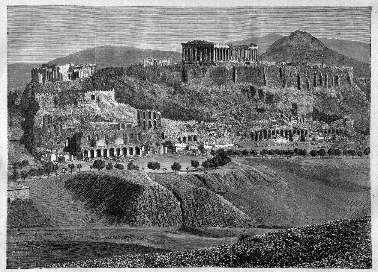 Acropoli di Atene 1881 - incisione da Unknown artist