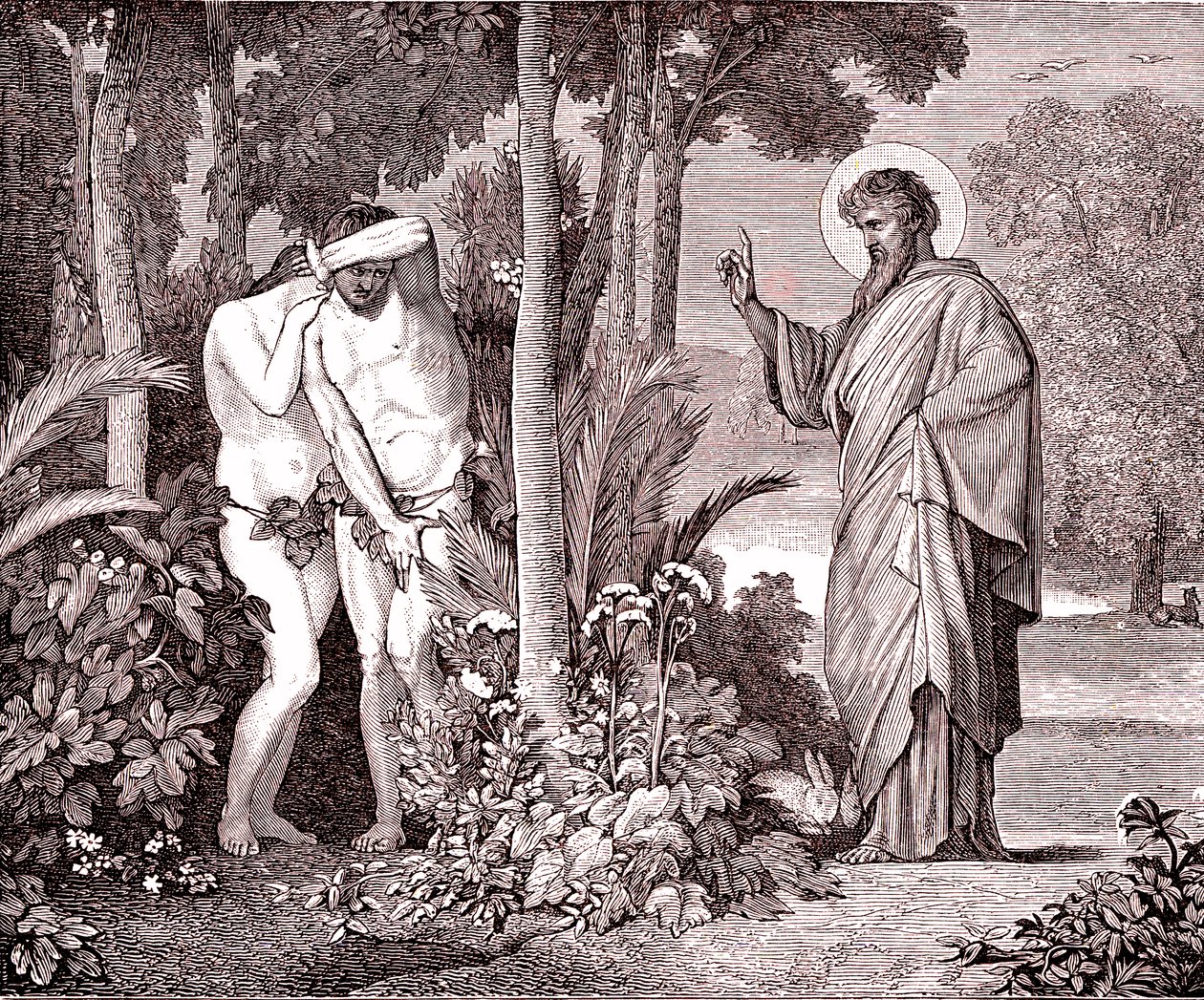 Adamo ed Eva, fac-simile dal libro di Louis Veuillot "Gesù Cristo" stampato a Parigi da Unknown artist