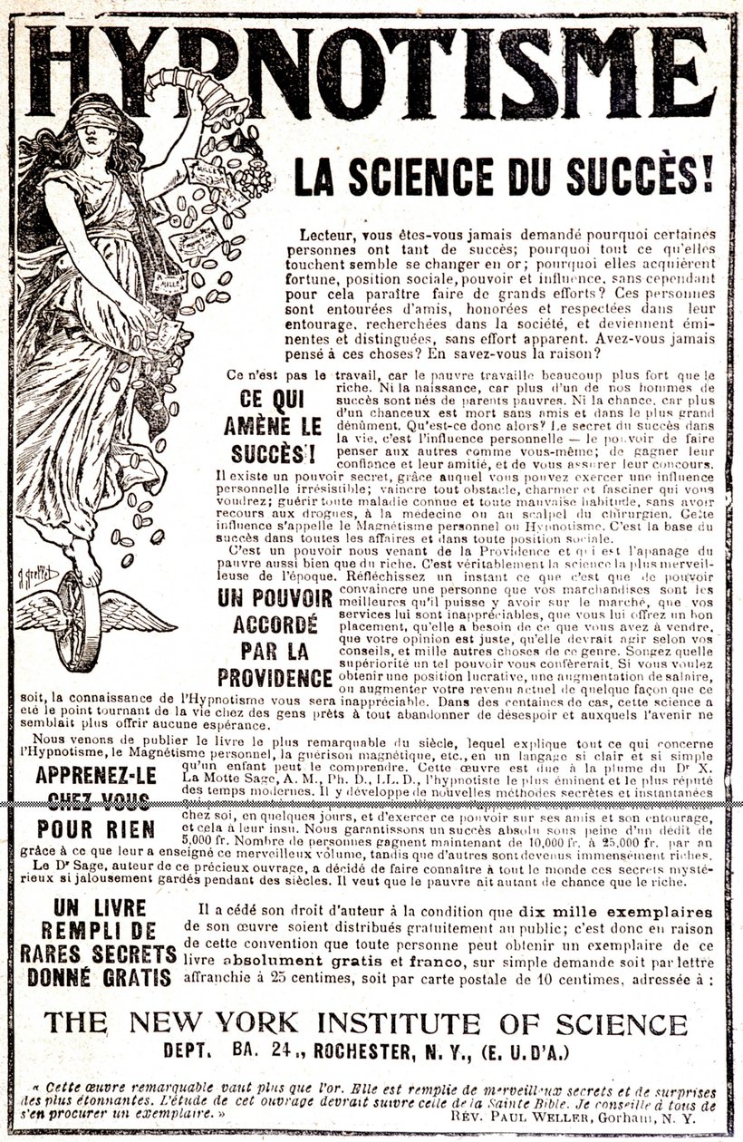 Pubblicità per un libro di ipnosi - in "Le Petit Journal" da Unknown artist
