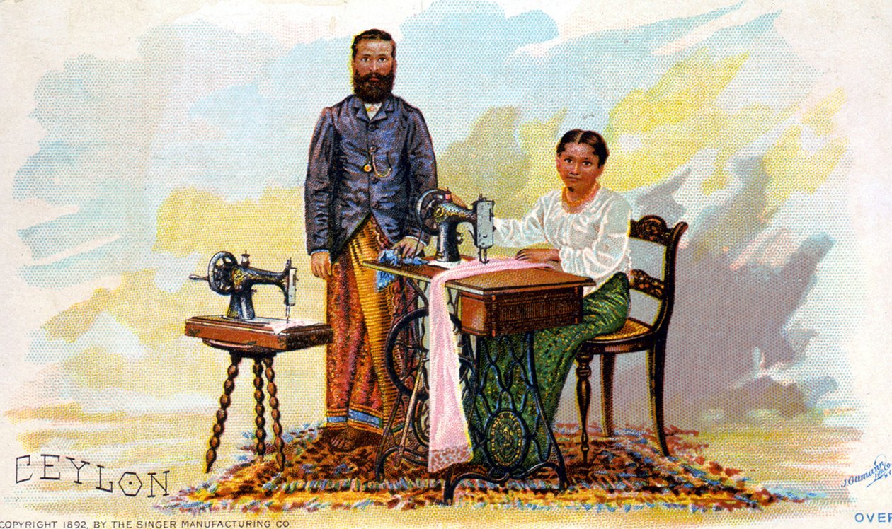 Pubblicità per macchine da cucire Singer, Ceylon (attuale Sri Lanka). 1892 da Unknown artist