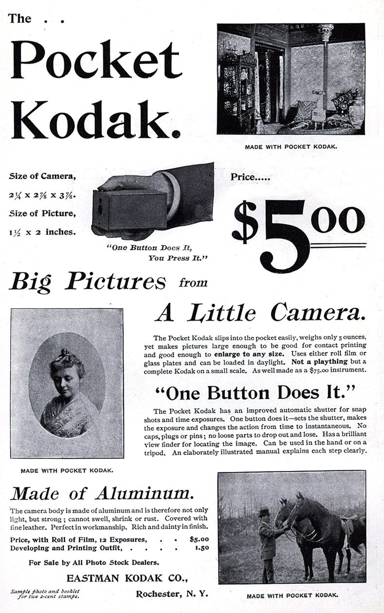 Pubblicità per la fotocamera tascabile Kodak. (Pocket Kodak) 1895. Collezione privata da Unknown artist