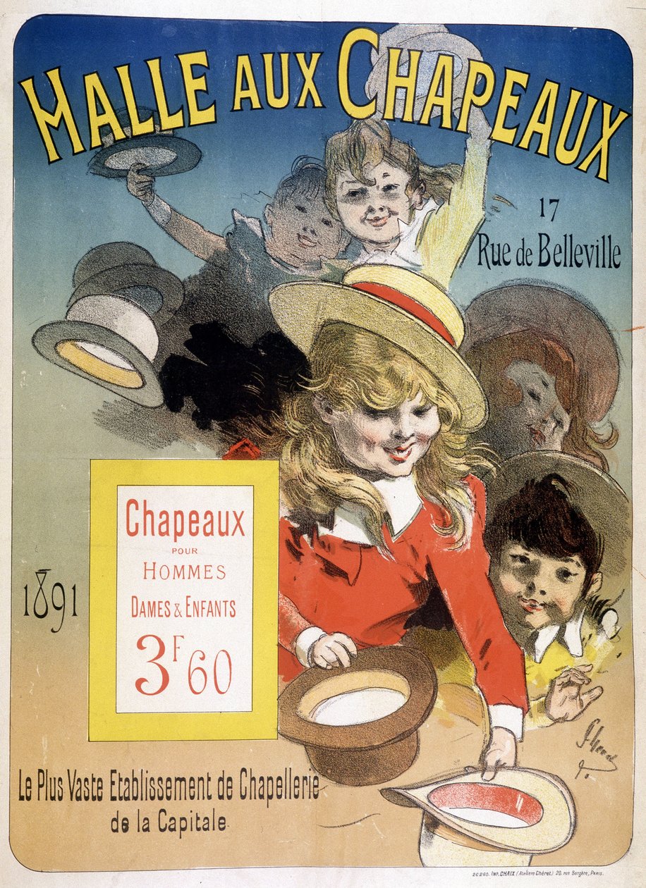 Manifesto Pubblicitario per la "Halle aux Hats", rue de Belleville a Parigi da Unknown artist