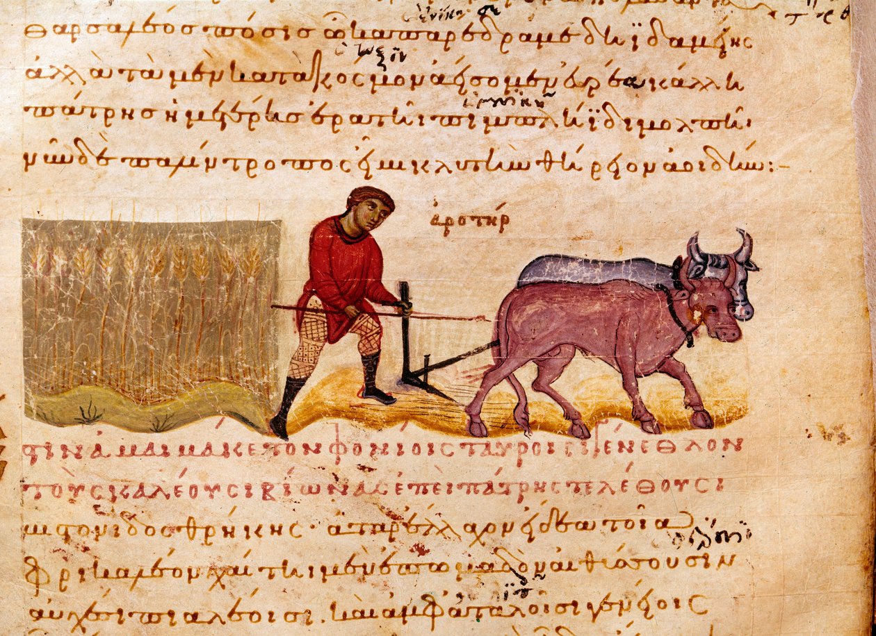 Agricoltura: scena di aratura. Miniatura da 