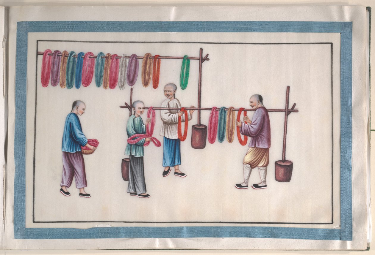 Album contenente dodici dipinti di persone che lavorano la seta da Unknown Artist