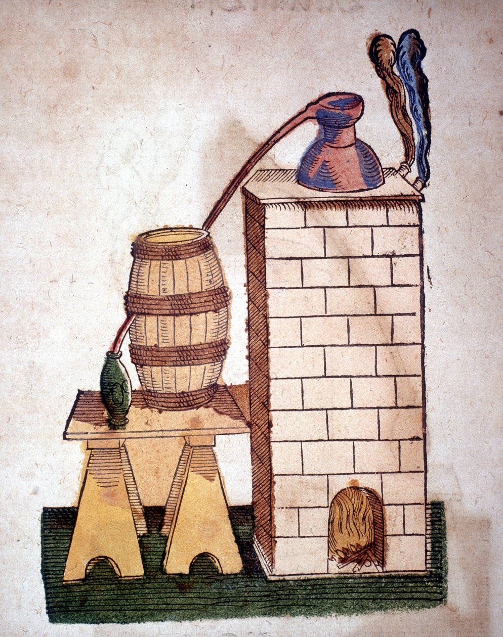 Alchimia: apparecchio per la distillazione. Incisione da un libro di Pietro Andrea Mattioli (Matthiole) (1500-1577). Francoforte da Unknown artist