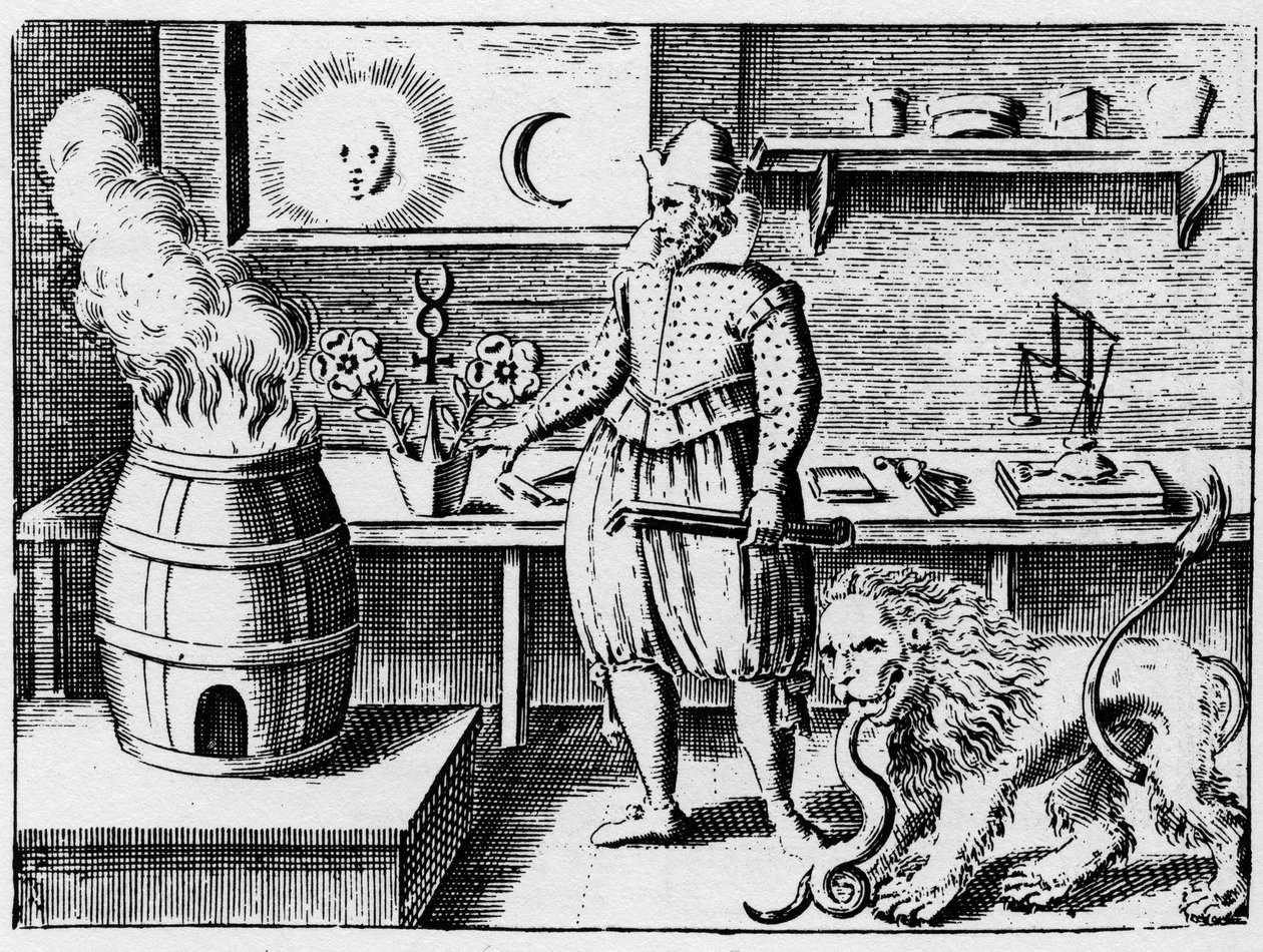 Alchimia - La fiamma - Incisione del 1659 in "L