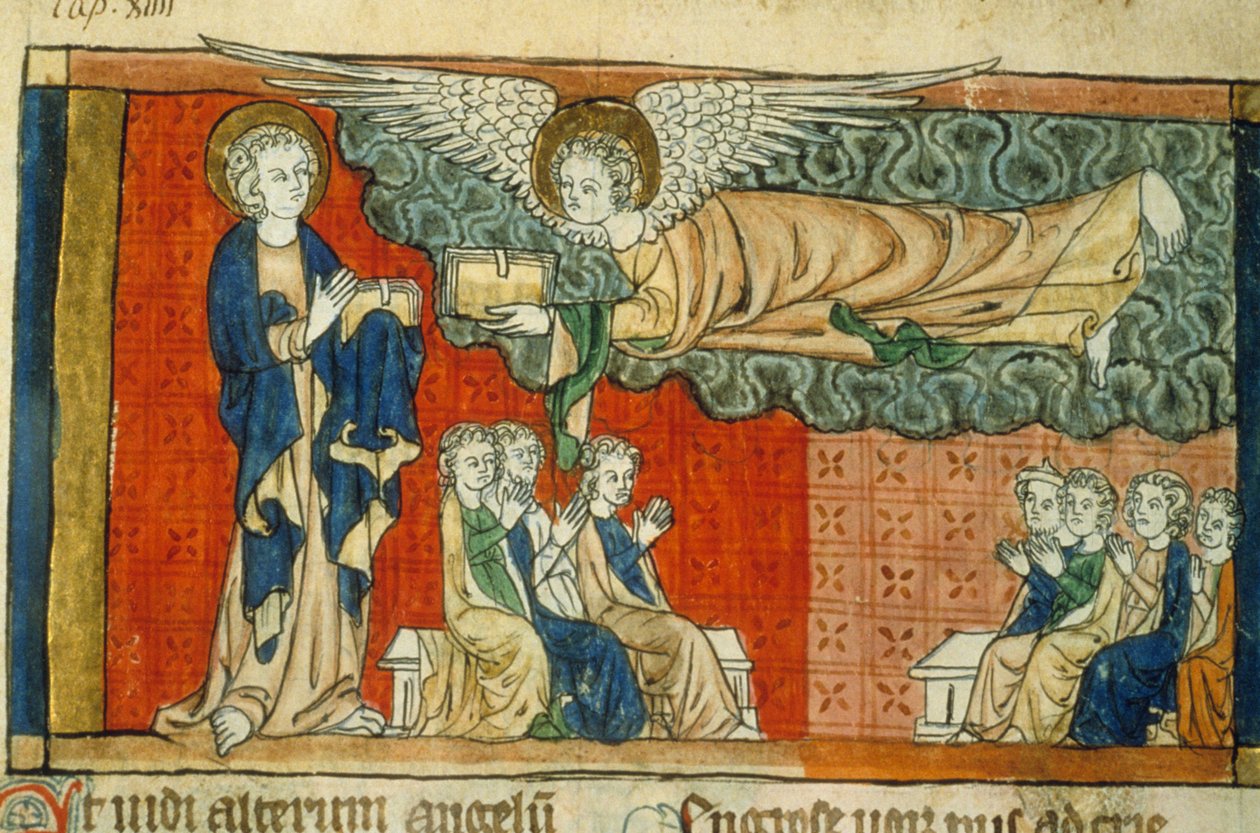 Allegoria della caduta di Babilonia (con angelo) - Miniatura del Medioevo: Richiedere permesso alla Biblioteca Municipale di Tolosa da Unknown artist