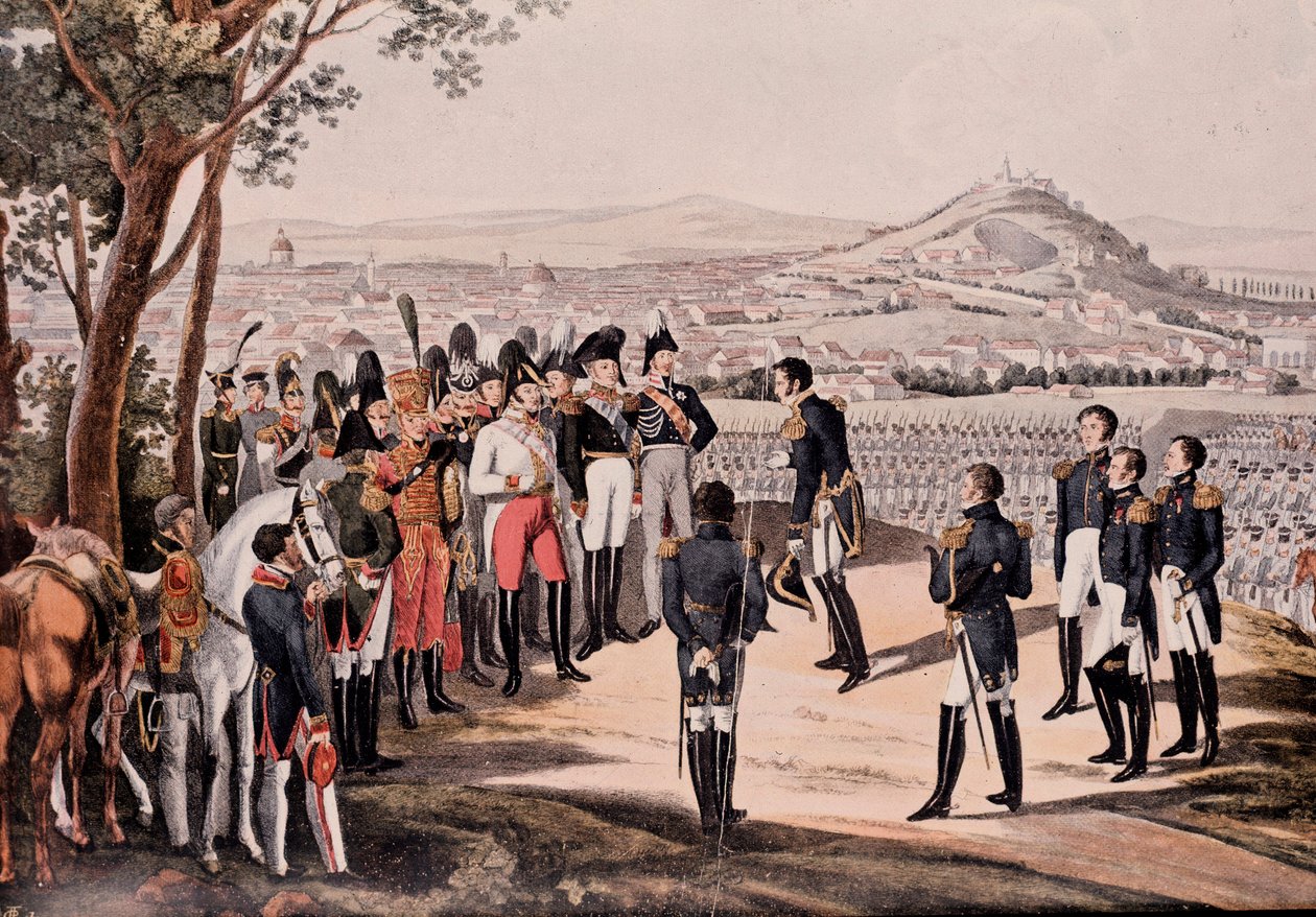 Alleati della Prussia sotto Schwartzenberg sconfiggono i francesi sotto Marmont/Mortier (incisione) da Unknown artist