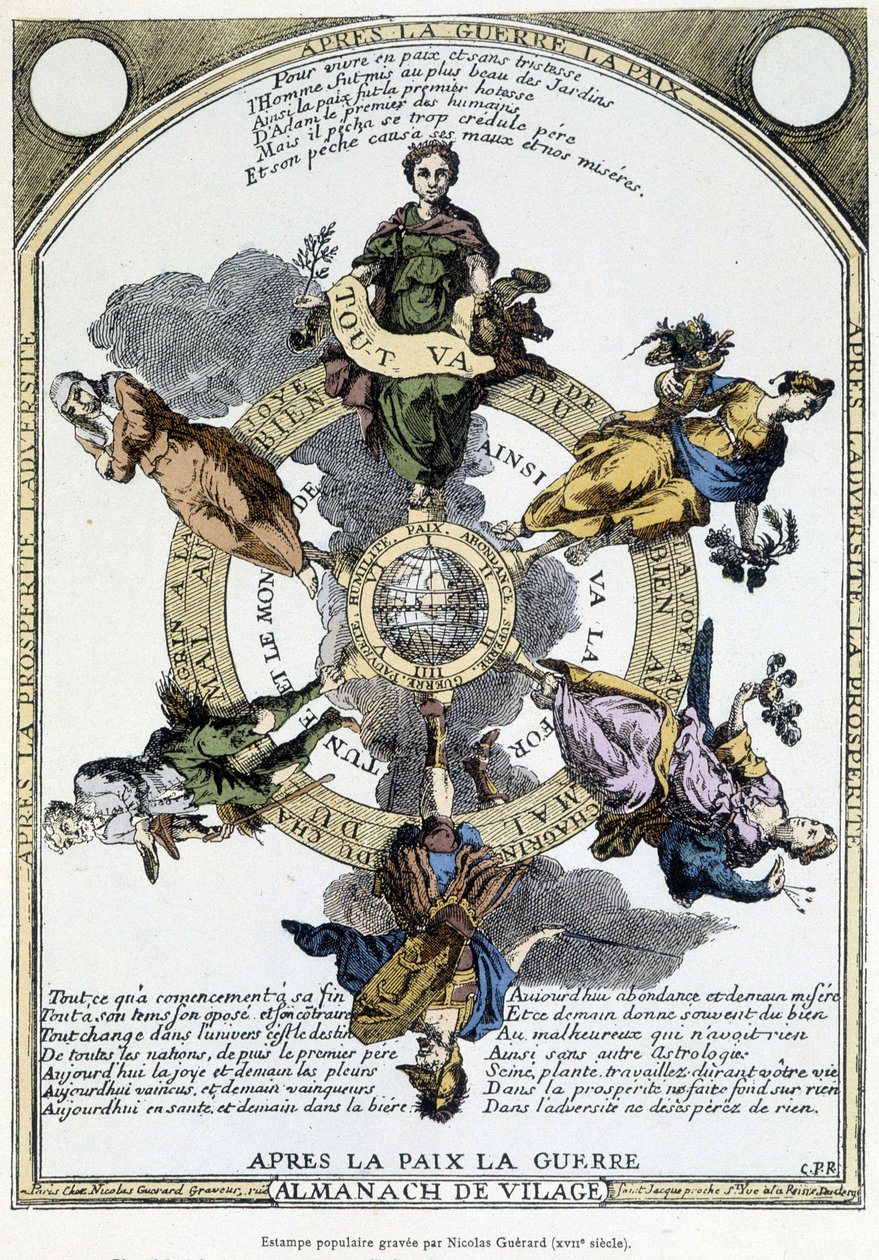 Almanacco di villaggio "Dopo la guerra, la pace, dopo la pace, la guerra": armadio tenuto in campagna e progettato in un senso di dolce filosofia per risvegliare nelle masse lo spirito di rassegnazione di fronte alle miserie del tempo - XVII secolo da Unknown artist