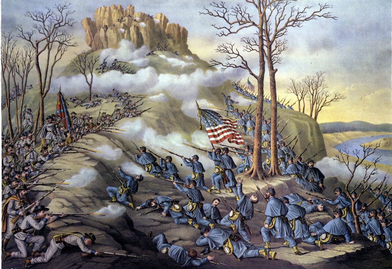 Guerra di secessione americana o guerra civile (1861-1865): 23/11/1863, battaglia di Lookout Mountain in Tennessee, un assalto noto oggi come la battaglia sopra le nuvole a causa della nebbia che permise alle truppe federali di avanzare più velocemente. In da Unknown artist