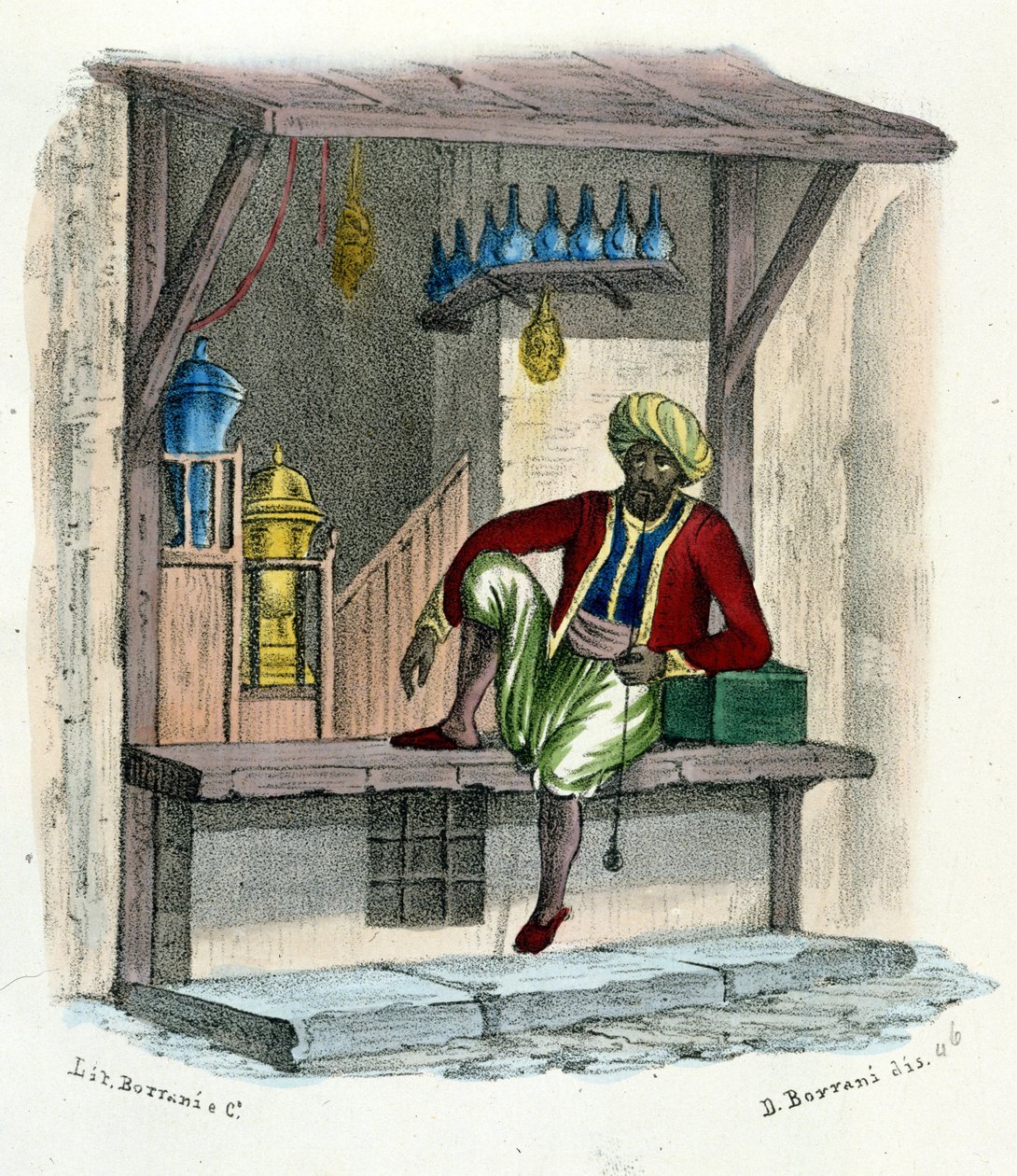Un venditore arabo, incisione intorno al 1850 da Unknown artist