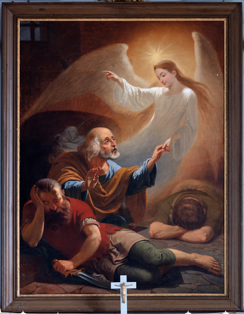 Un angelo libera San Pietro dalla prigione, disegnato da F. Devigne (?) da Unknown artist