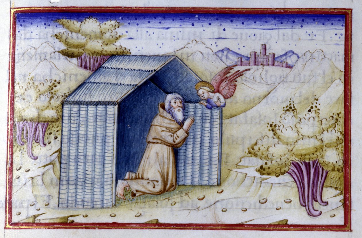 Un angelo visita un eremita. Manoscritto del XV secolo. Bibl. Nazionale Braidense da Unknown artist