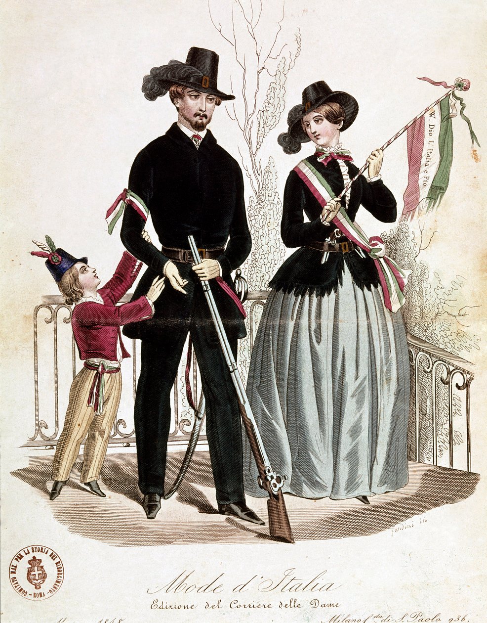 Una famiglia patriottica elegante al tempo del Risorgimento da Unknown artist