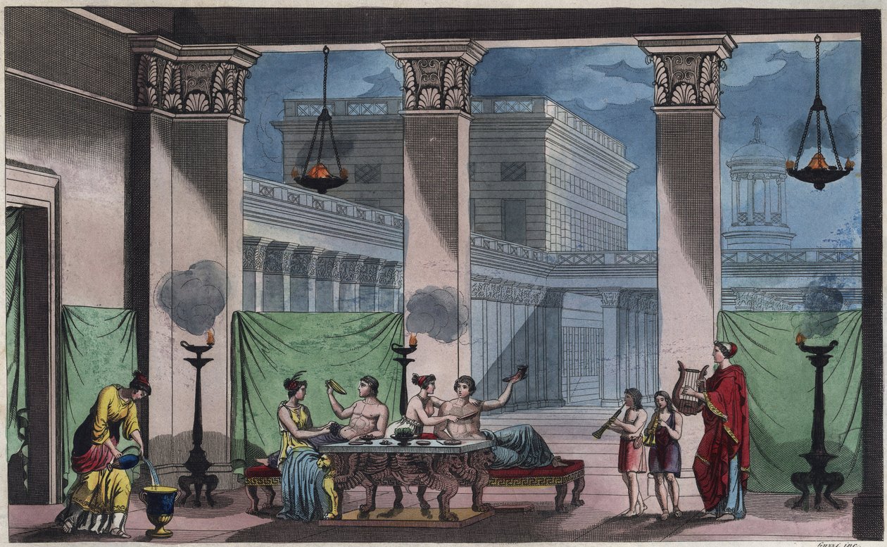 Antica Grecia - Il Triclinium - incisione da "Usi e Costumi di Tutti i Popoli dell
