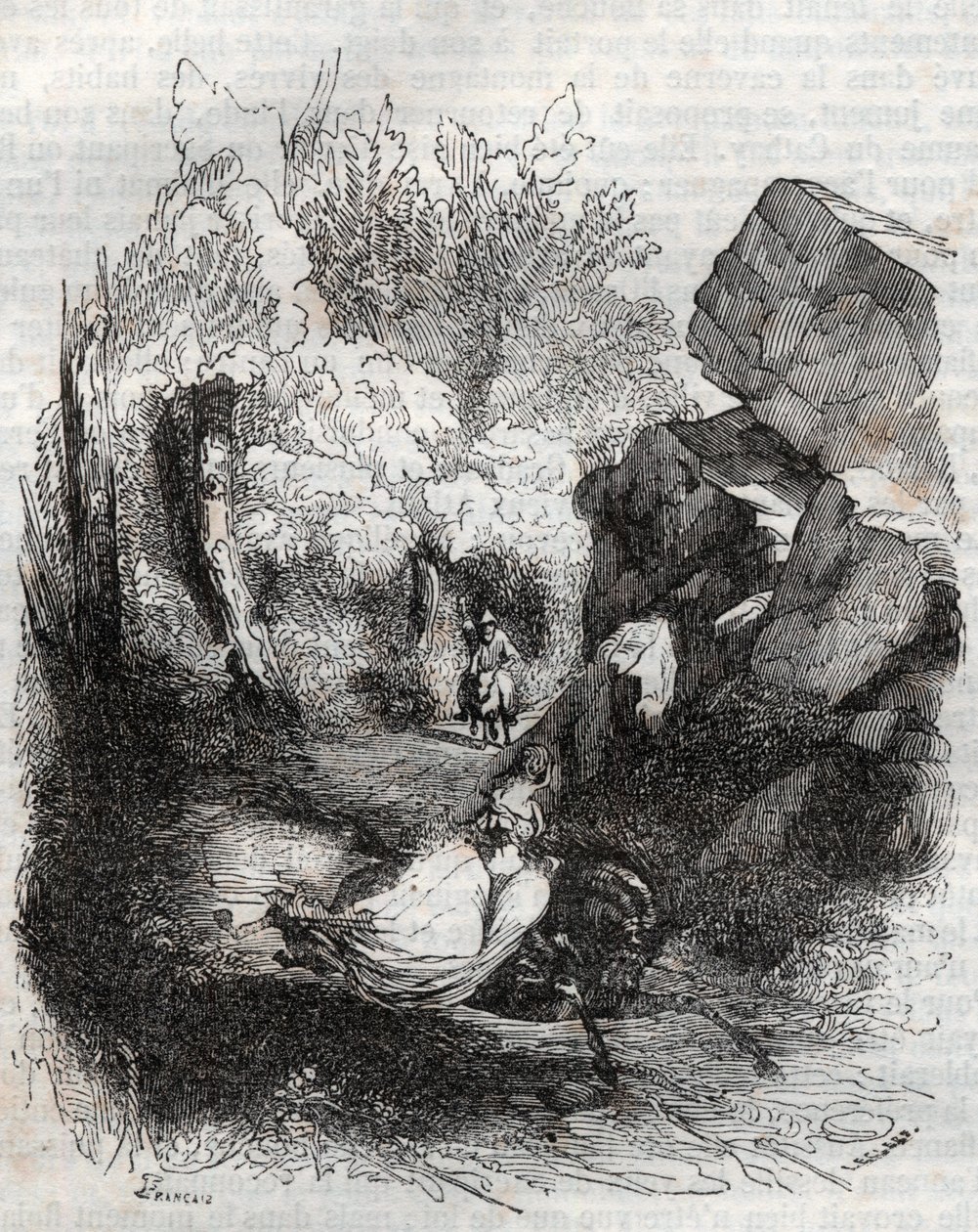 Angelica fuggendo dal vecchio eremita - incisione del 1851 da 