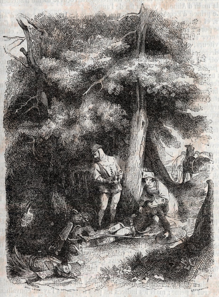 Angelica salva Medoro - incisione del 1851 da "Orlando furioso" (XVI secolo) di Ludovico Ariosto, noto come l