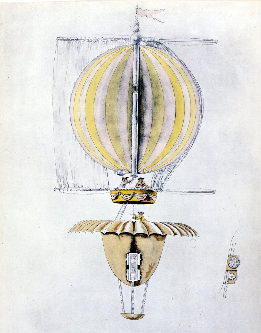 Disegno anonimo di un dirigibile a vela con un paracadute a cono da Unknown artist