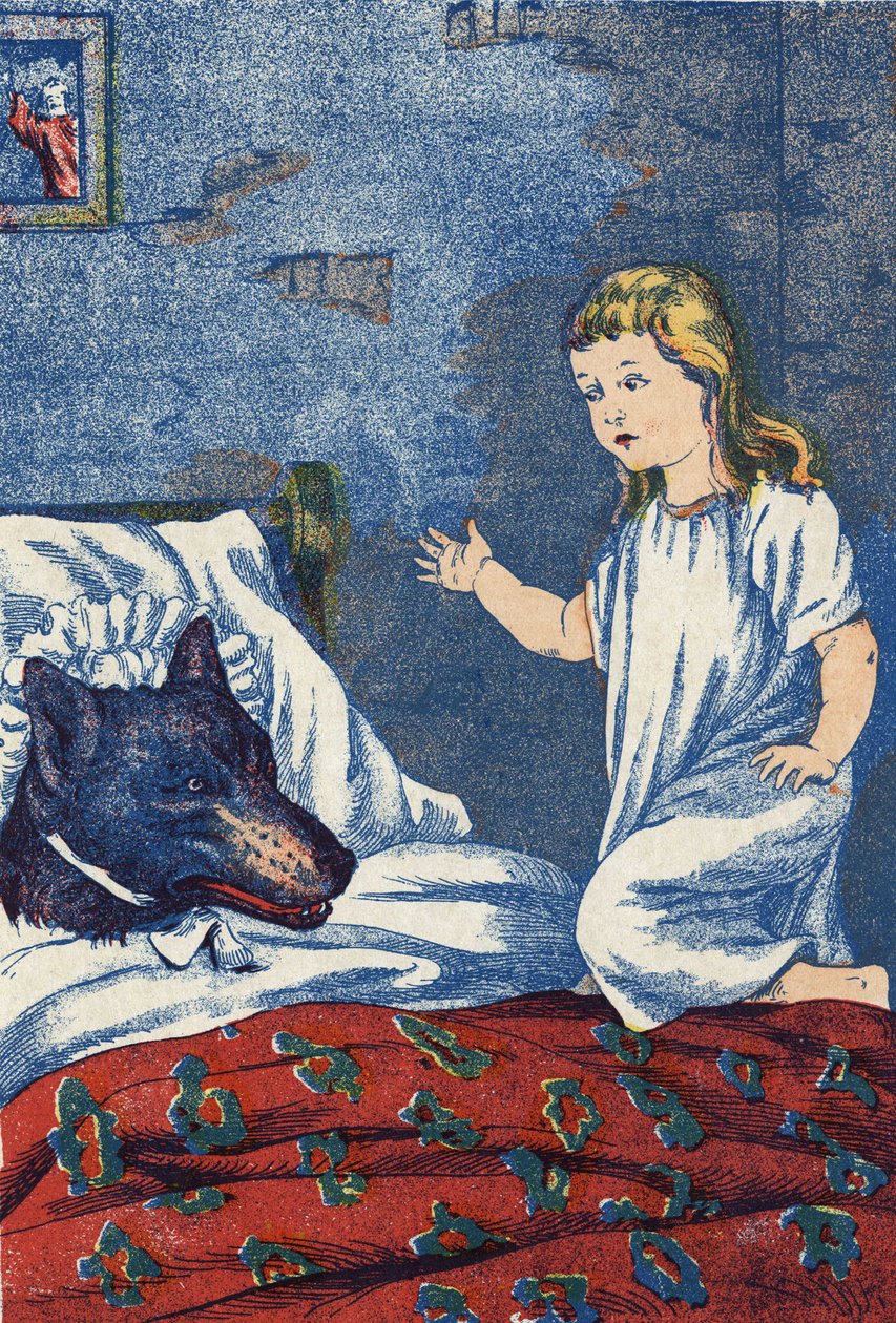 Illustrazione anonima per "Cappuccetto Rosso", racconto di Charles Perrault (1628-1703), scrittore francese. Immagini Marcel Vagne, Jarville Nancy, senza data (fine XIX secolo) da Unknown artist