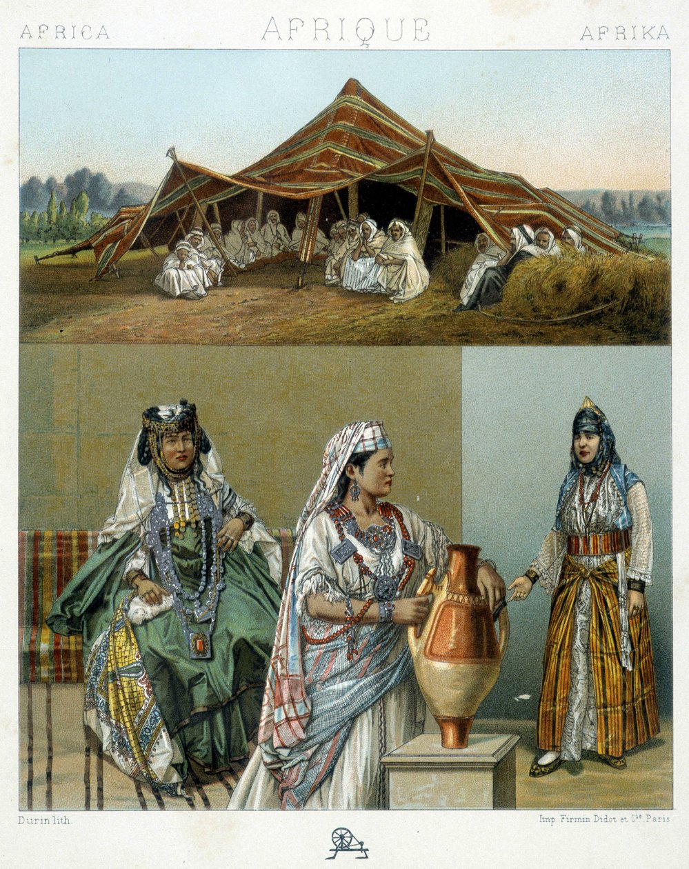 Tenda araba, costumi femminili algerini - in "Il costume storico" di Racinet da Unknown artist
