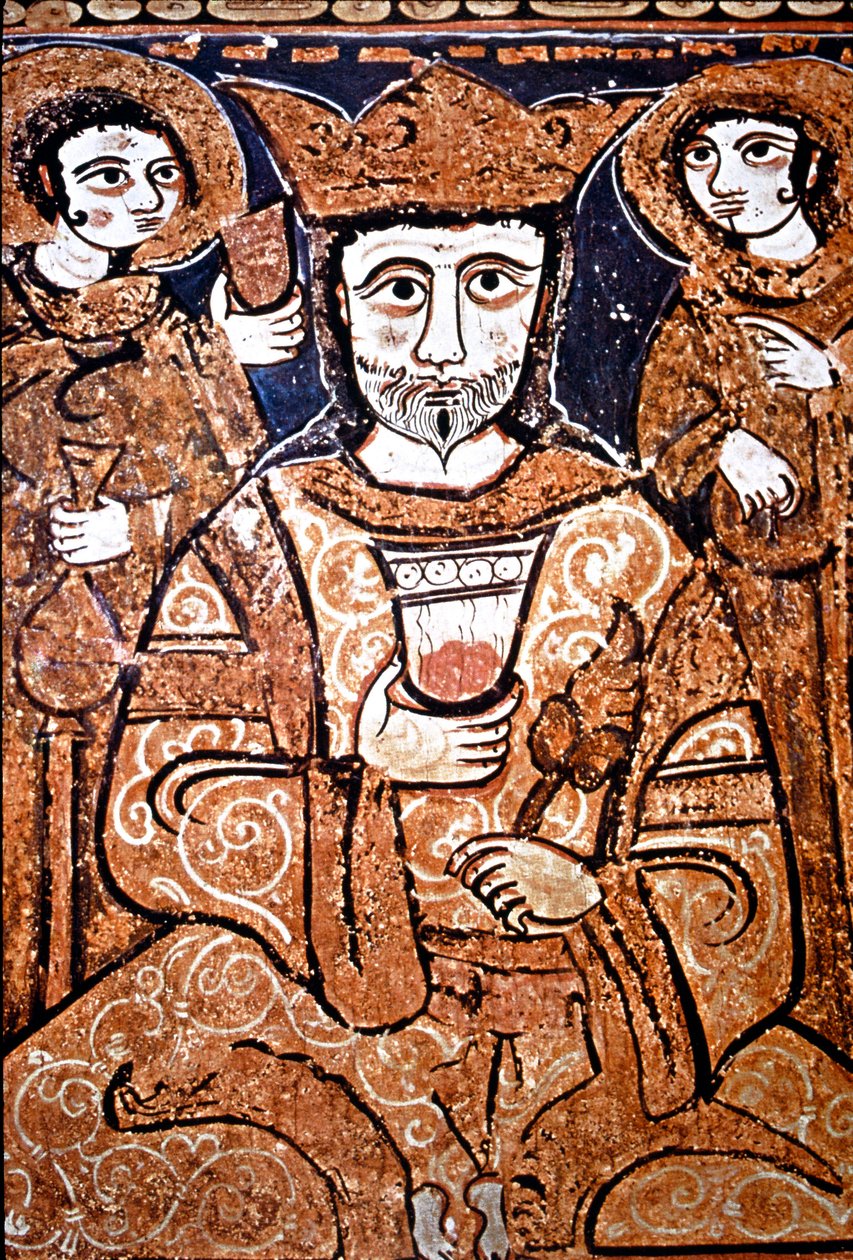 Ritratto in stile arabo-normanno di Ruggero II di Sicilia (1095-1154) circondato da alti dignitari. Dipinto su legno del 12° secolo. Palermo, Cappella Palatina del Palazzo Reale, Sicilia, Italia da Unknown artist
