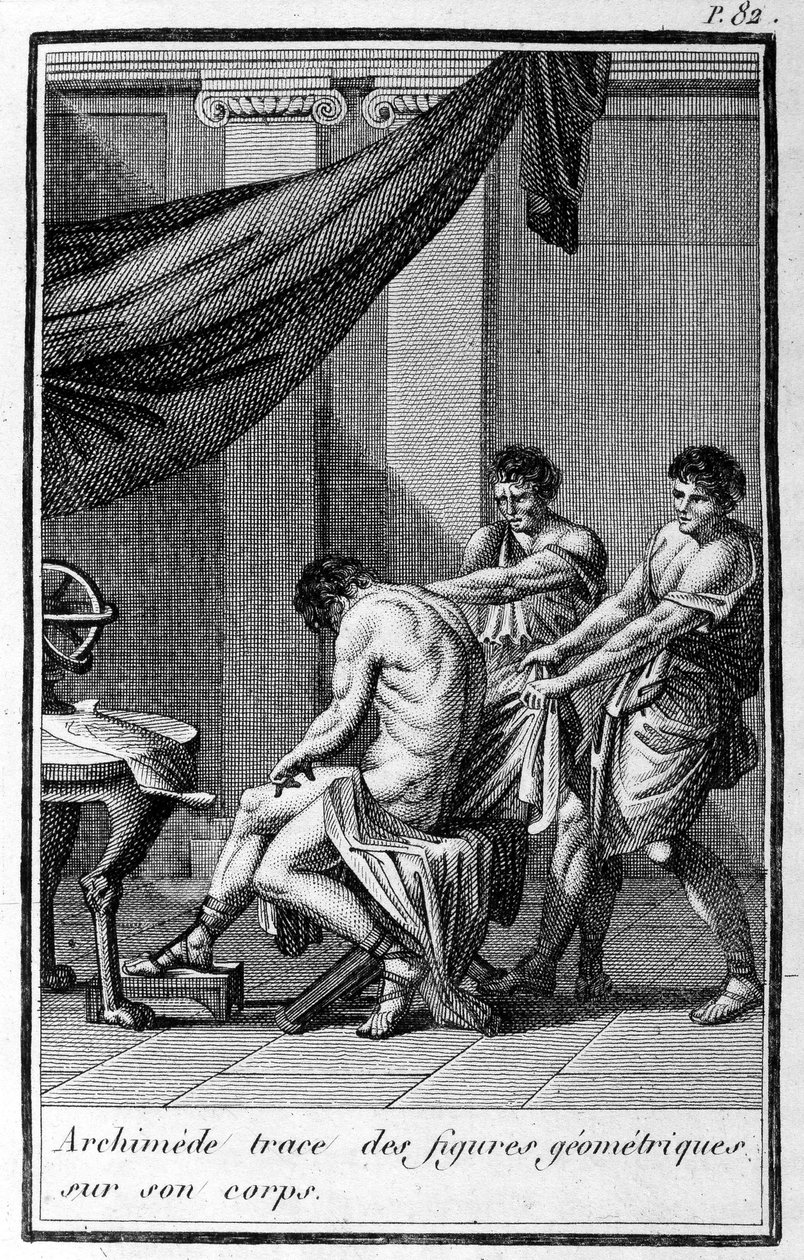 Archimede traccia figure geometriche sul suo corpo da Unknown artist