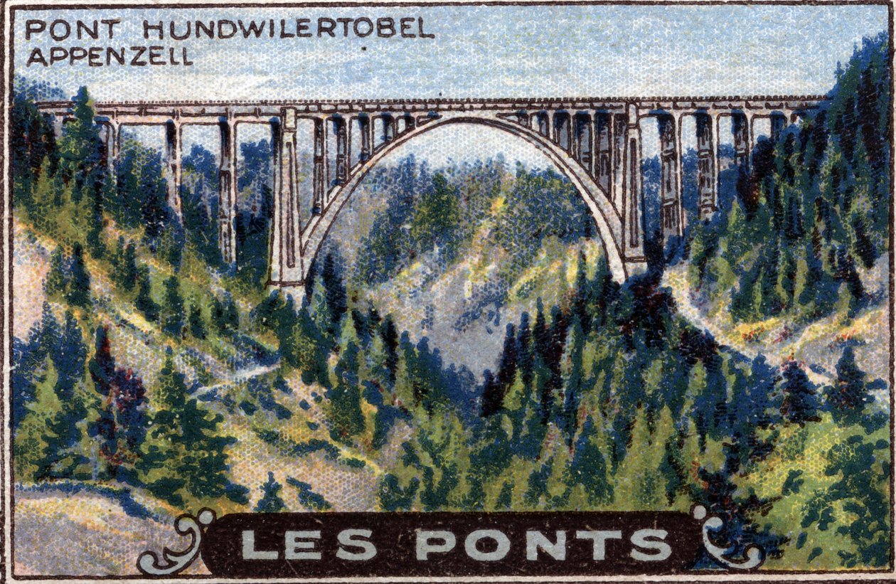 Architettura e ingegneria civile: rappresentazione del ponte Hundwilertobel nel cantone di Appenzello, Svizzera, serie sui ponti, inizio del XX secolo (cromo) da Unknown Artist