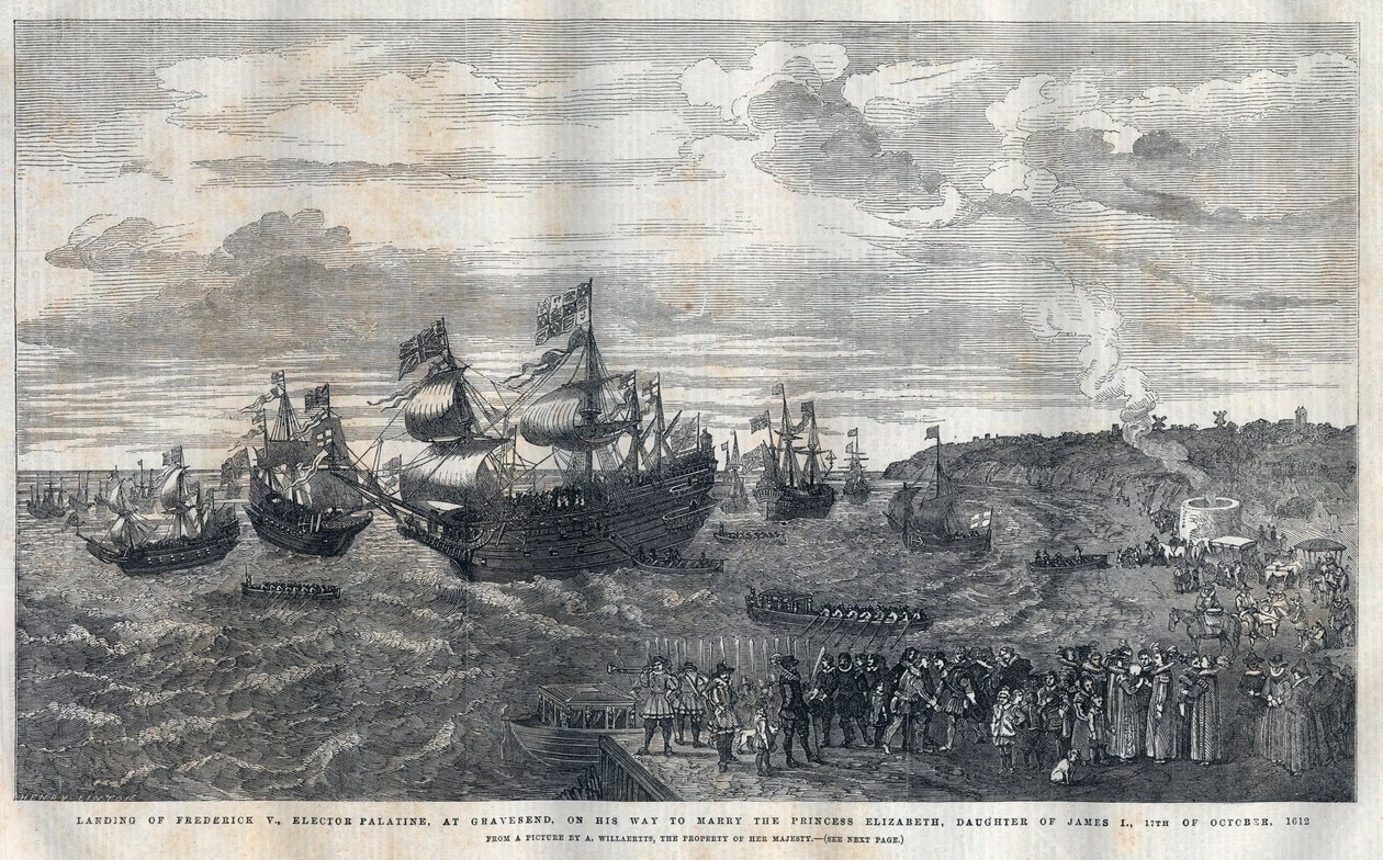 Arrivo di Federico V del Palatinato (1596-1632) nel porto di Gravesend per sposare la principessa Elisabetta d