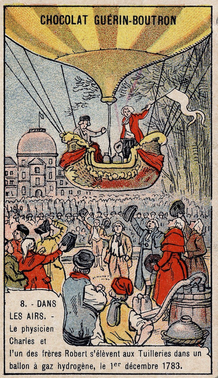 Ascensione in un pallone a gas idrogeno degli aeronauti francesi Charles e Robert le Jeune, realizzata a Parigi, nel Giardino delle Tuileries. 1 dicembre da Unknown artist