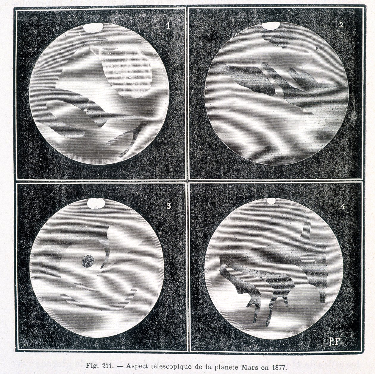 Aspetti telescopici del pianeta Marte nel 1877 - in "Astronomia Popolare" di Camille Flammarion, ed. Marpon & Flammarion da Unknown artist