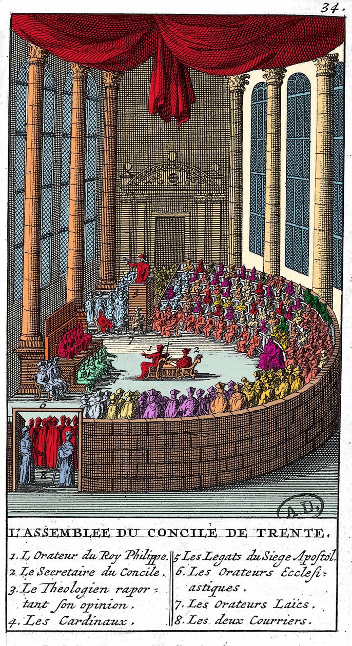 Assemblea del Concilio di Trento (1545-1563), incisione del 1706 da Unknown artist
