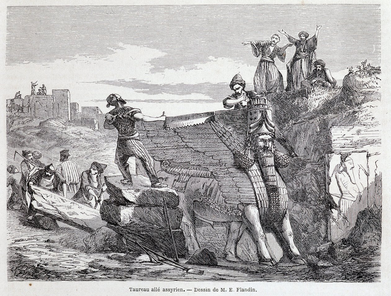 Toro alato assiro sul sito di Ninive - in "Tour du monde" 1° sem. 1863 da Unknown artist