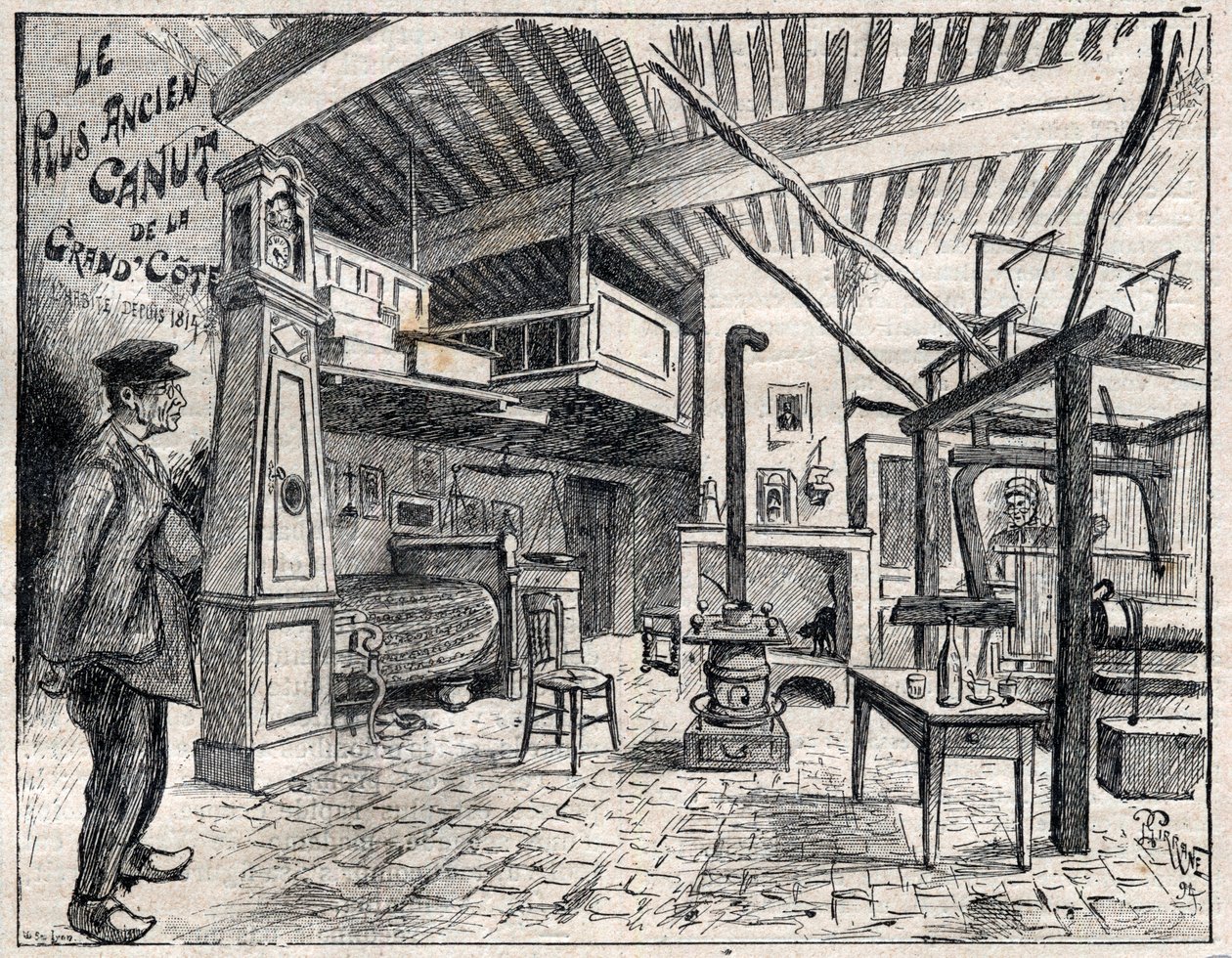Atelier di Canut a Lione - il più antico canut del Grand Cote dal 1814 incisione in "Le Progres illustré" del 1895 da Unknown artist