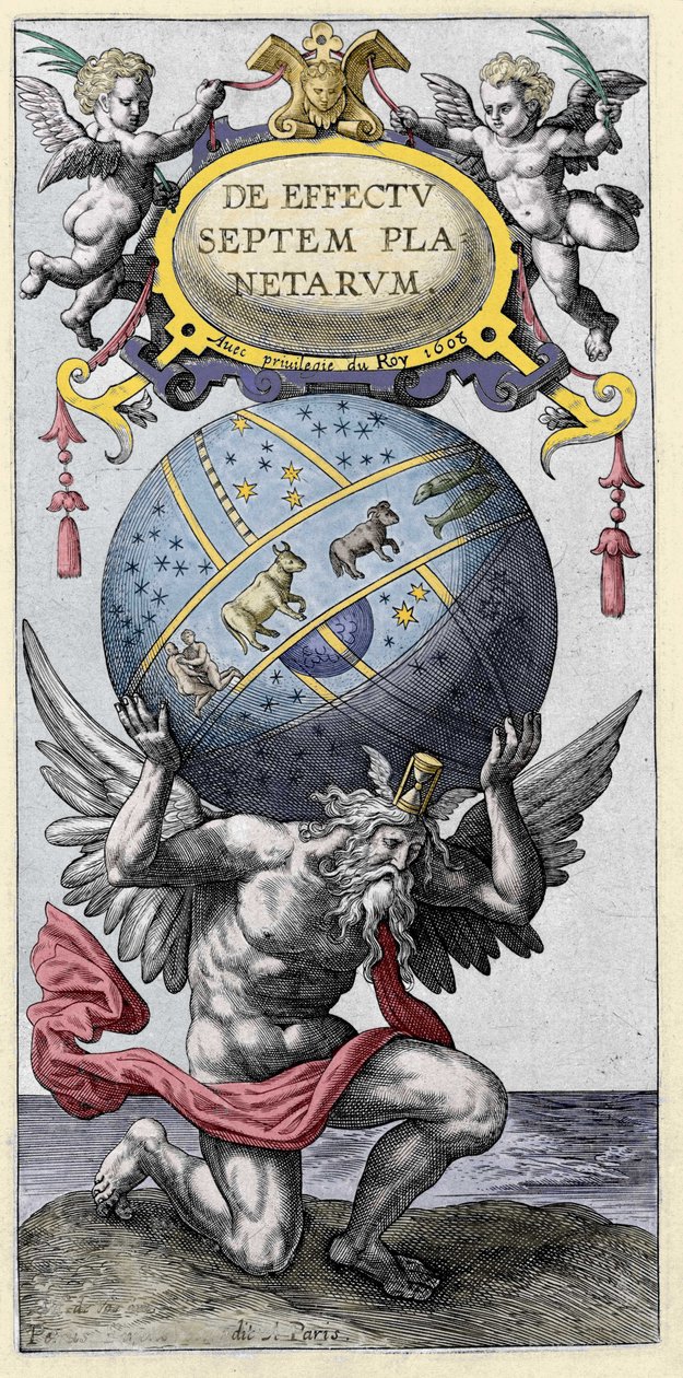 Atlante che porta il mondo. Incisione dell