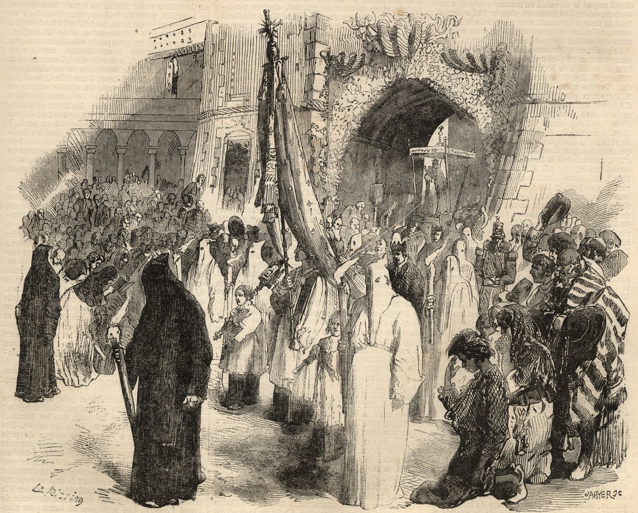 Processione di espiazione per la cessazione della febbre gialla a Lisbona, Portogallo nel 1857. Incisione in 
